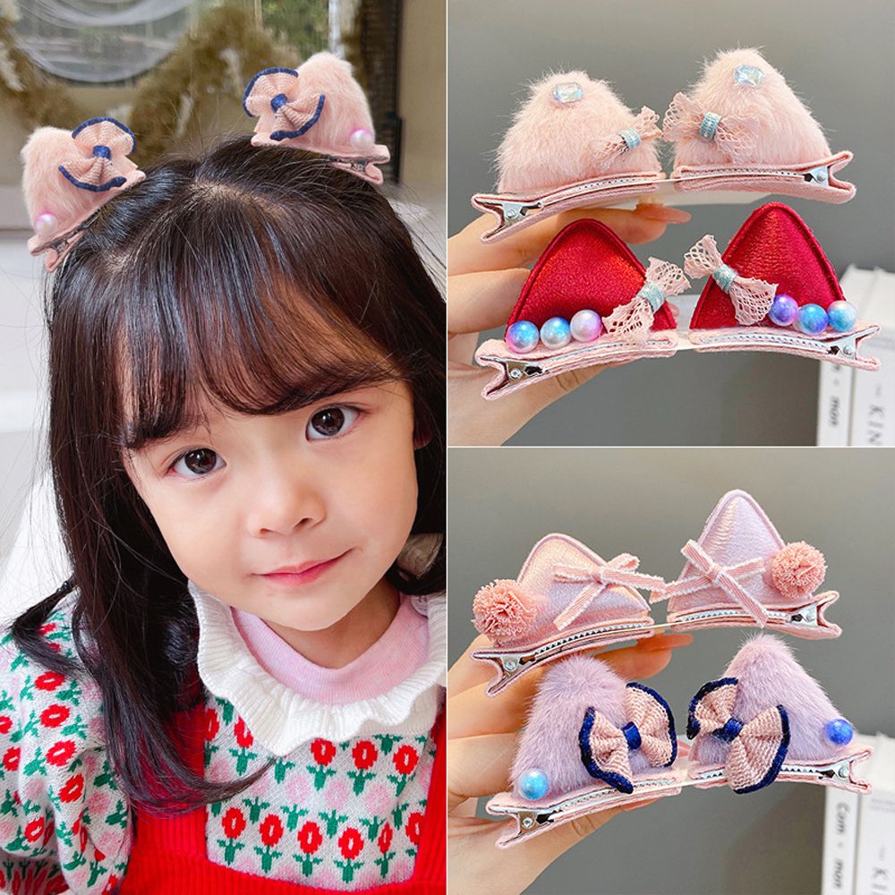 Pinzas para el pelo de felpa con forma de orejas de gato para niños, horquillas con lazo para bebé, accesorios para el cabello, accesorios para fotos, horquillas de bola de felpa