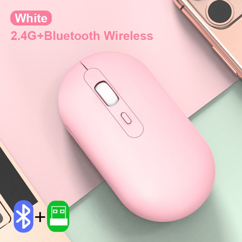 Dual Model 2.4G Bluetooth Silent Wireless Mouse Rechargeable Gaming Wireless Ergonomic Magic Mouse For PC Gamer Computer Laptop: Dual Mode Pink