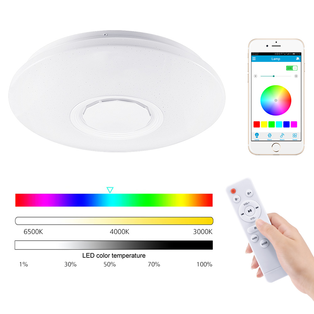 Smart Music Speaker LED Ceiling Light 36-60W RGB Embedded Round Star Music Remote Bluetooth Full Color Ceiling Light