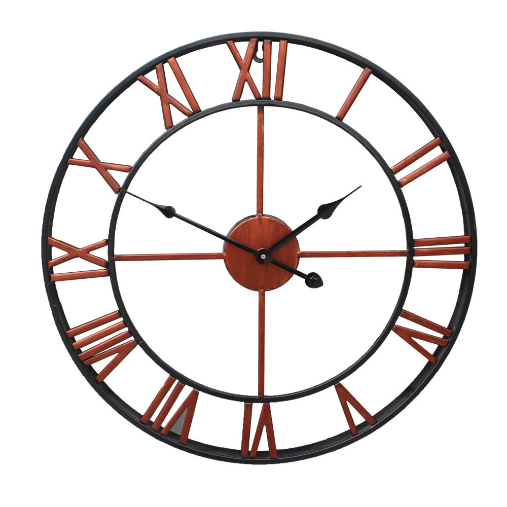 16 inch Dia Large Metal Decoration Wall Clock With Roman Numerals: Red