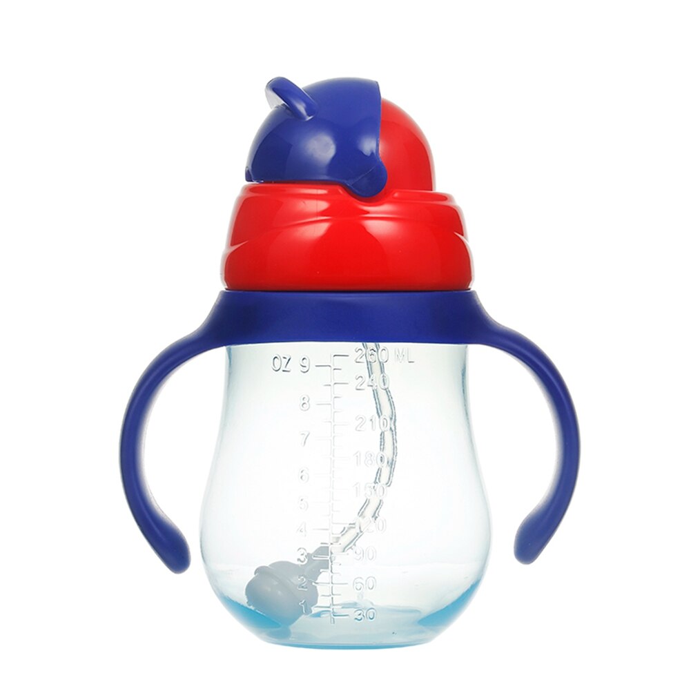 260 330ml baby kop søde børn lærer drikkevand halm håndtag flaske træning drik skolemad mælkeflasker: Blå 260ml