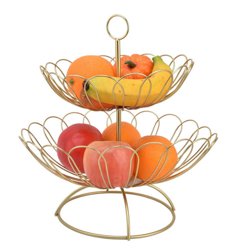 Goud Fruit Mand Geometrische 2 Tier Fruitschaal Voor Home Decoratie