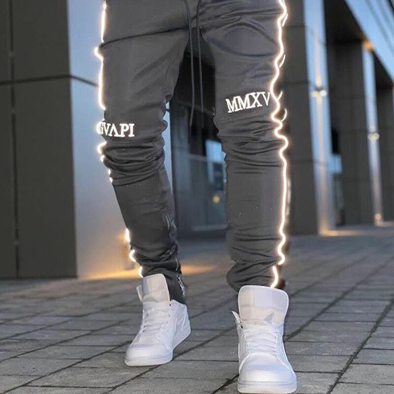 Reflectantes deportes Pantalones para correr de hombres Fitness camisetas ropa deportiva pantalones de gimnasio músculo para hombre Pantalones de entrenamiento Fitness: Gris / M