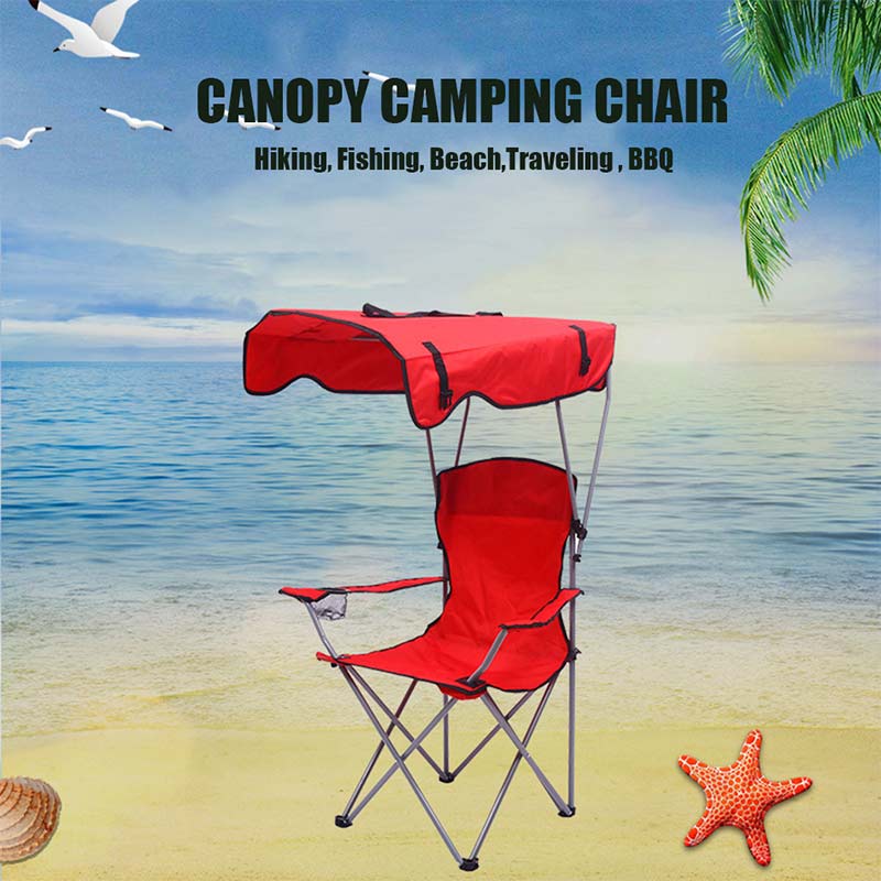 Outdoor Portable Folding Beach Chair Oxford Cloth Folding Beach Chair Rest Chair Fishing Chair with Canopy Umbrella