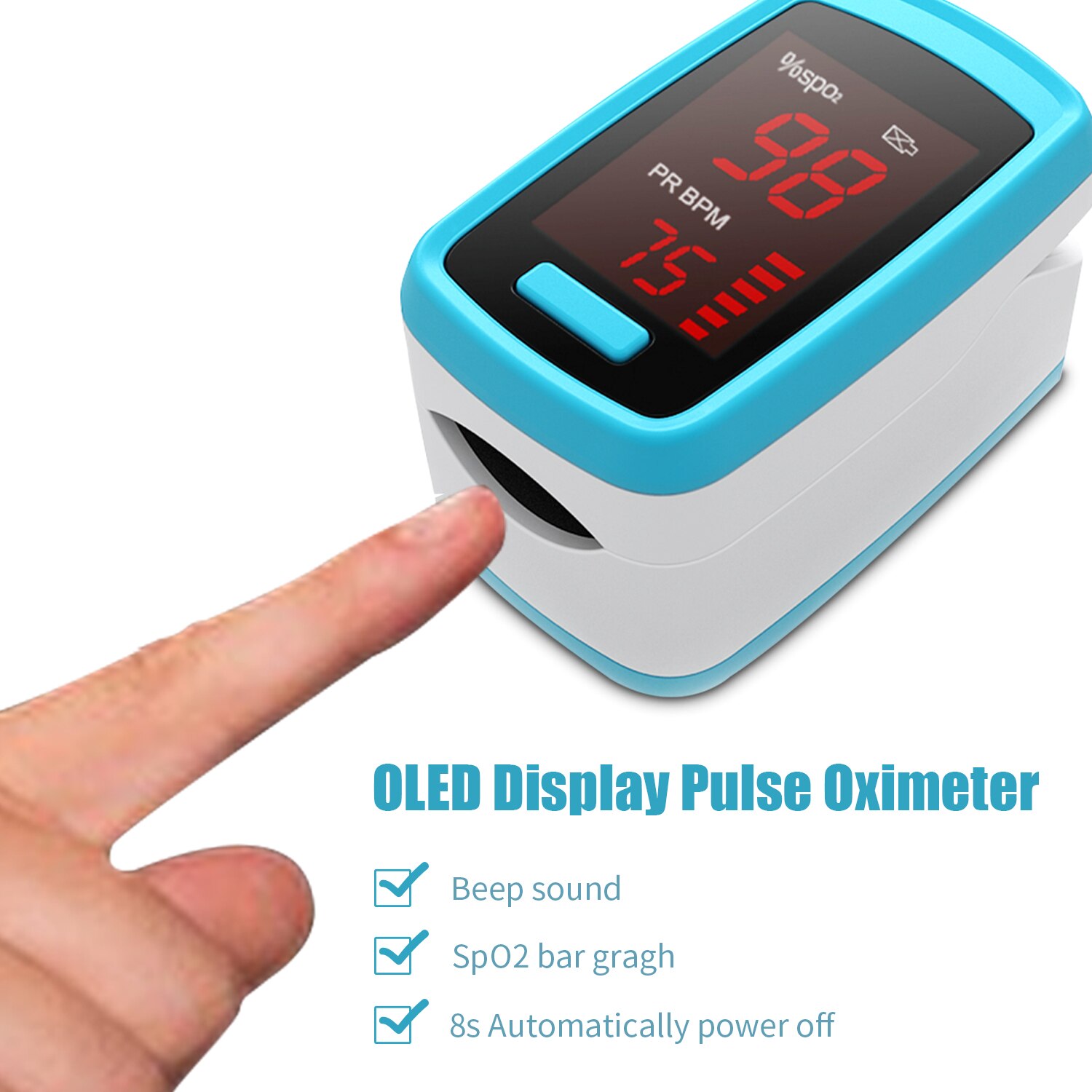 Digitale Vingertop Pulsoxymeter Led Display Bloed Zuurstof Sensor Verzadiging SpO2 Monitor Meting Meter Met Pieptoon