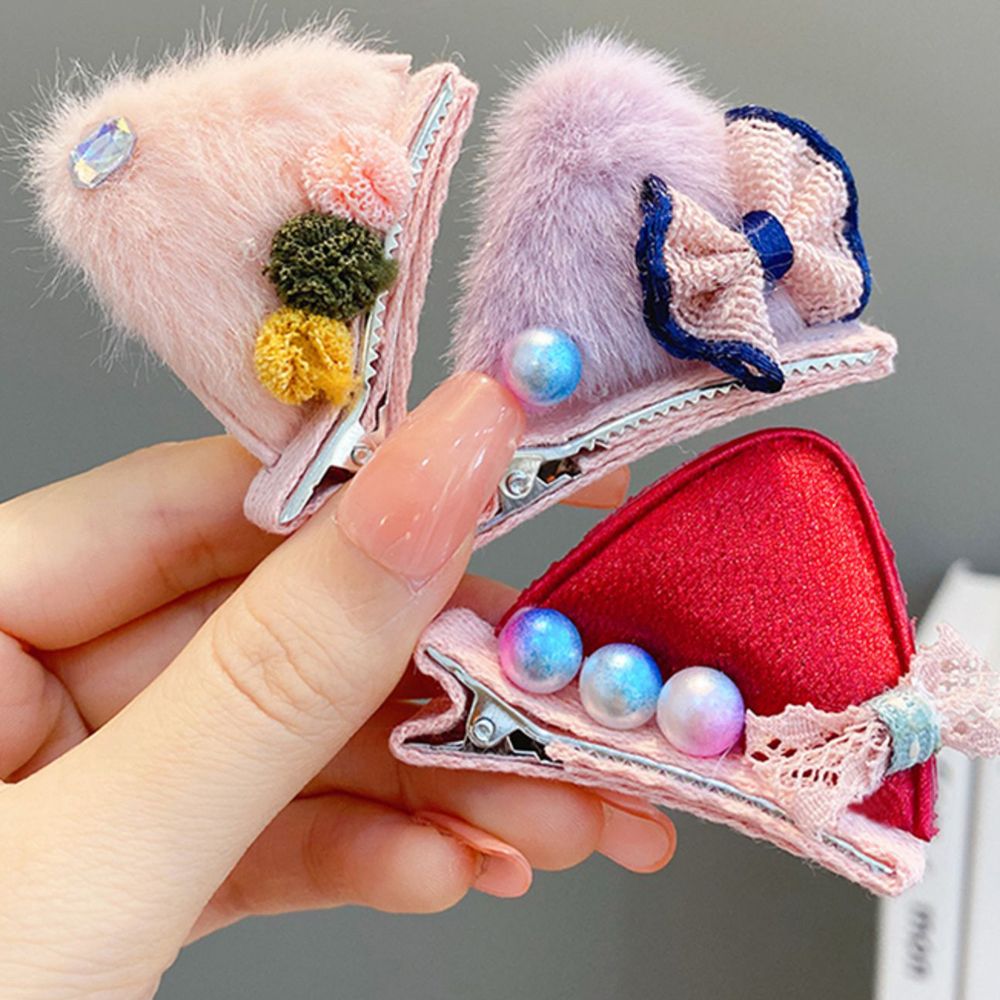 Pinzas para el pelo de felpa con forma de orejas de gato para niños, horquillas con lazo para bebé, accesorios para el cabello, accesorios para fotos, horquillas de bola de felpa
