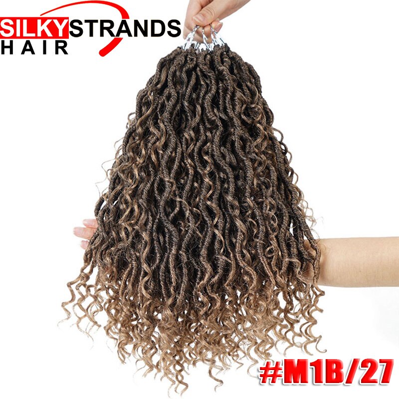 Afro Synthetic Curly Twist Hair Ombre Goddess Locs Crochet Hair Extensions Locks Crochet Braids For Black Women 24 Strands: M1b/27#