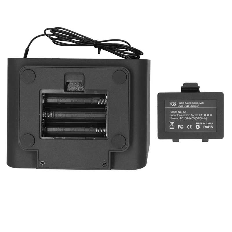 Electronic Clock Desktop Digital Radio Clock USB Charging Electronic Alarm Clock for Bedroom US 100-240V Radio Digital Clock