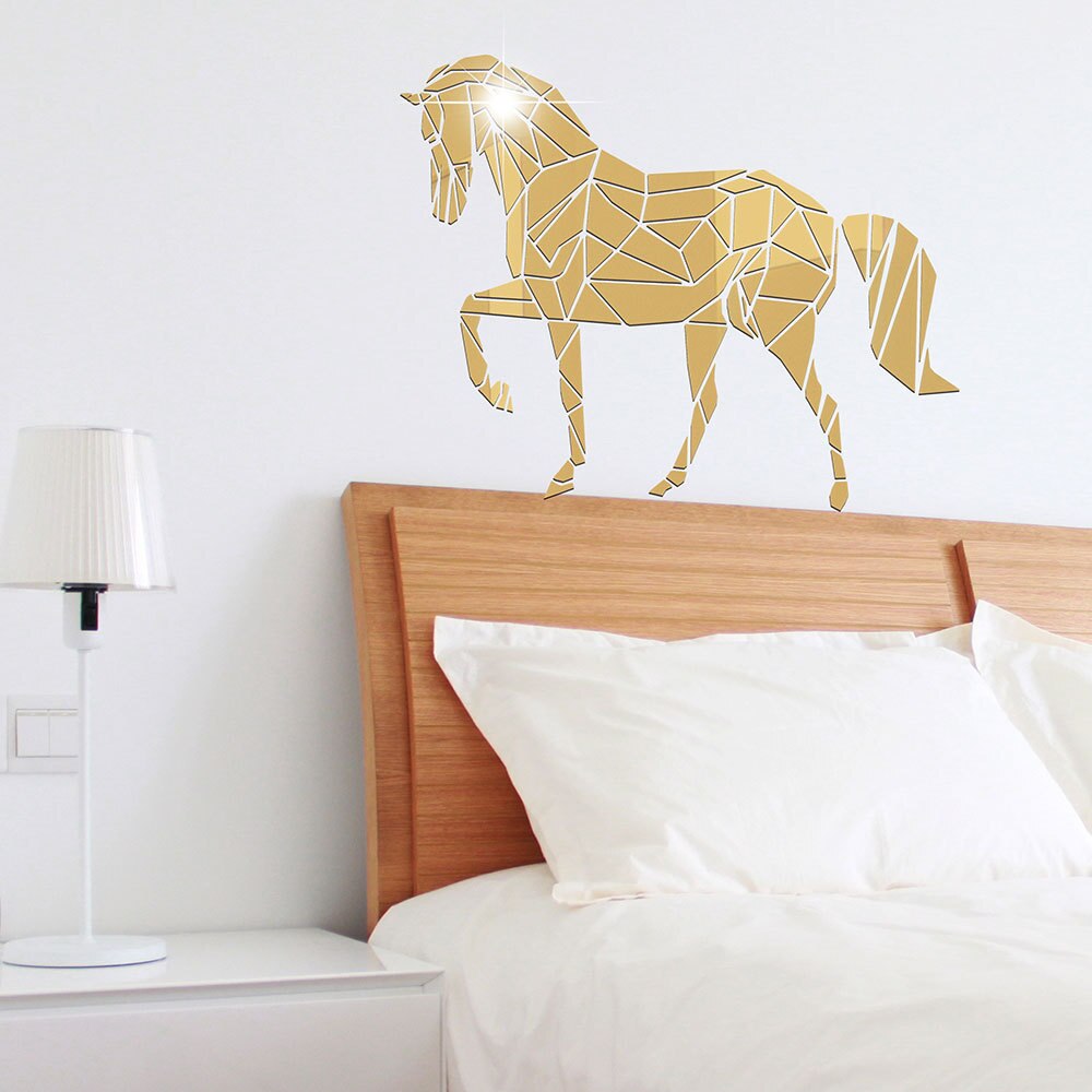 Cheval en forme de miroir acrylique Stickers muraux chambre salon décor accessoires de décoration de la maison