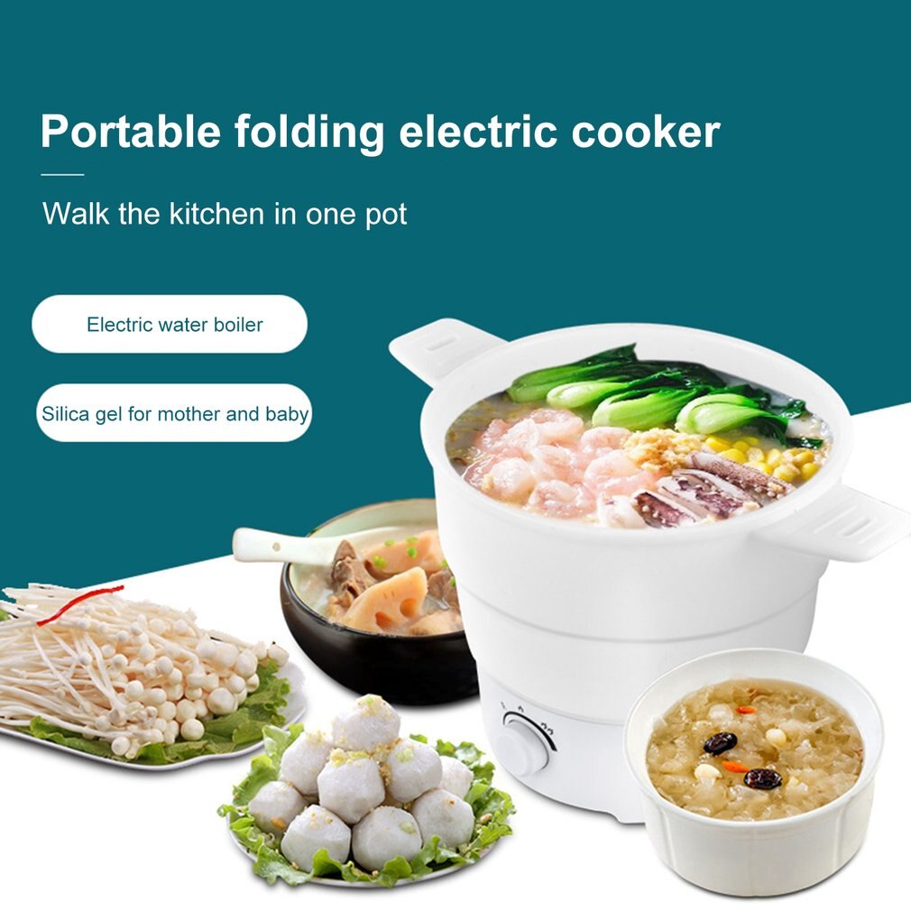 Folding Electric Skillet Kettle Heated Food Container Heated Lunch Box Cooker Portable Pot Cooking Tea Pot