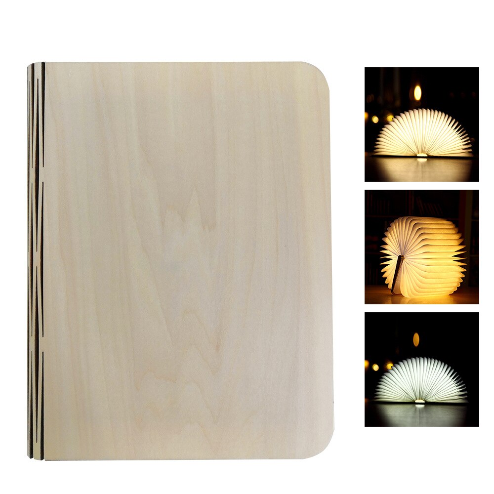 Houten Gezicht Boek Lamp Usb Oplaadbare Led Booklamp Magnetische 3 Kleur Opvouwbare Night Boek Licht Bureaulamp Home Decor: Wooden-yellow-L