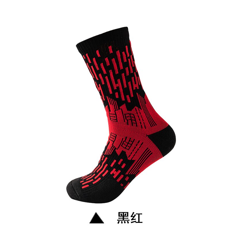 Elite cykelsokker herre tykkere strømpe svedabsorberende basketballsokker udendørs sport fodbold skateboard sokker: Sort-rød
