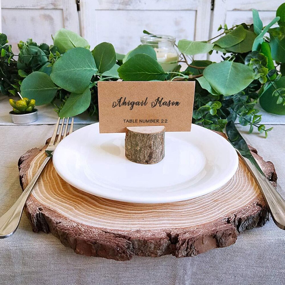 20 paires En Bois Naturel D'écorce Porte-Mémo Parti Décoratif Bois Pile Nom Porte-Cartes Menu D'anniversaire De Mariage Décor