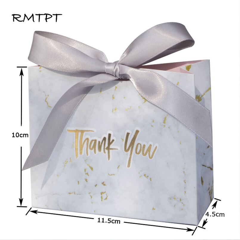 Boîte de sac à bonbons style marbre imprimé de remerciement, décoration pour faveur, fournitures de fête, coffrets pour faveurs de mariage