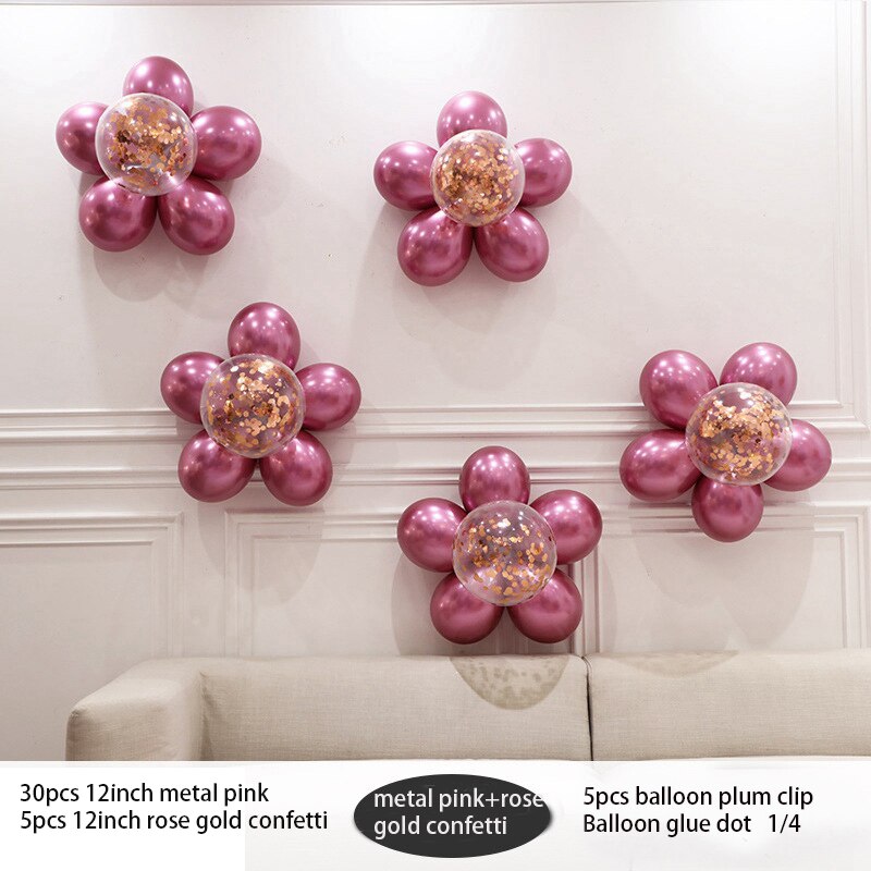 40Pcs Wedding Party Verjaardag Decoratie 12Inch Metalen Confetti Latex Ballonnen Festival Bloemvorm Achtergrond Muur Levert: metal pink-Rgold c