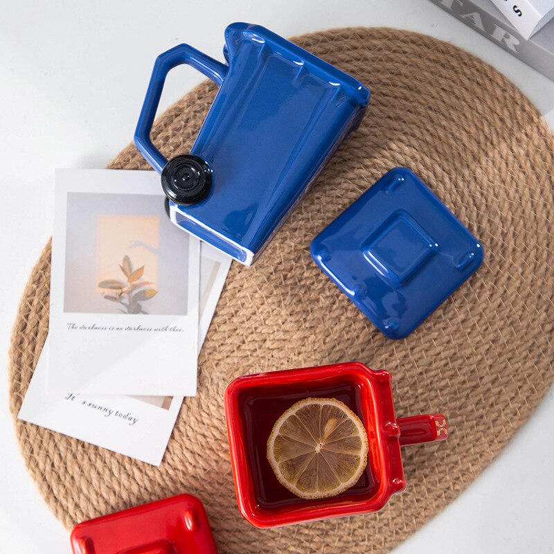 3D Garbage Can Ceramic Mug With lid 400ml Coffee Tea Milk Cup copo termico for Home Office Dinkware