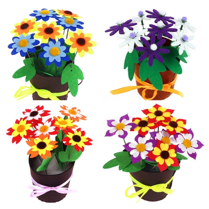 Kit de bricolage de fleurs en pot pour enfants, ensemble de couture artisanale en feutre pour enfants, de fête d&#39;anniversaire, 4 paquets