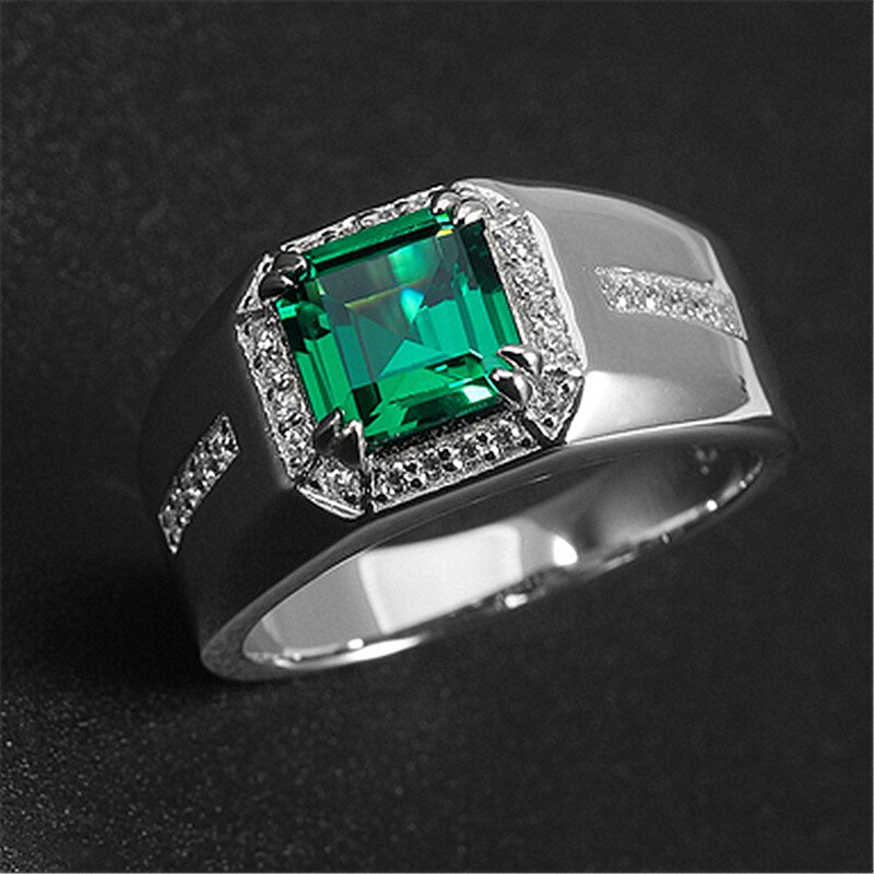 Huisept Trendy Mannen Ring 925 Zilveren Sieraden Met Emerald Sapphire Zirkoon Edelsteen Vinger Ringen Voor Bruiloft Engagement Accessoires: 7 / green