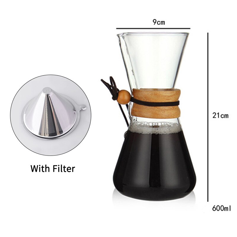 400Ml 600Ml 800Ml Slip Glas Koffiezetapparaat Koffie Pot Espresso Koffie Machine Met Rvs Filter Pot: 600ml with filter