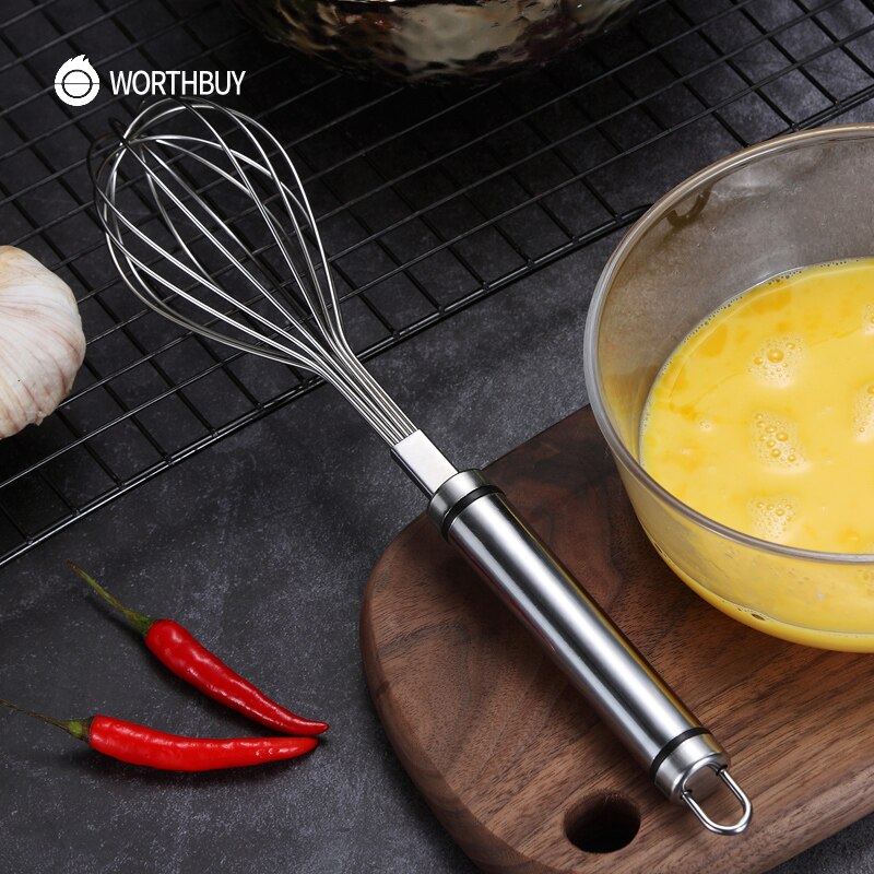 Batidor de acero inoxidable WORTHBUY batidor Manual para huevos batidor accesorios de cocina batidora de mano con mango grueso agitador de huevos