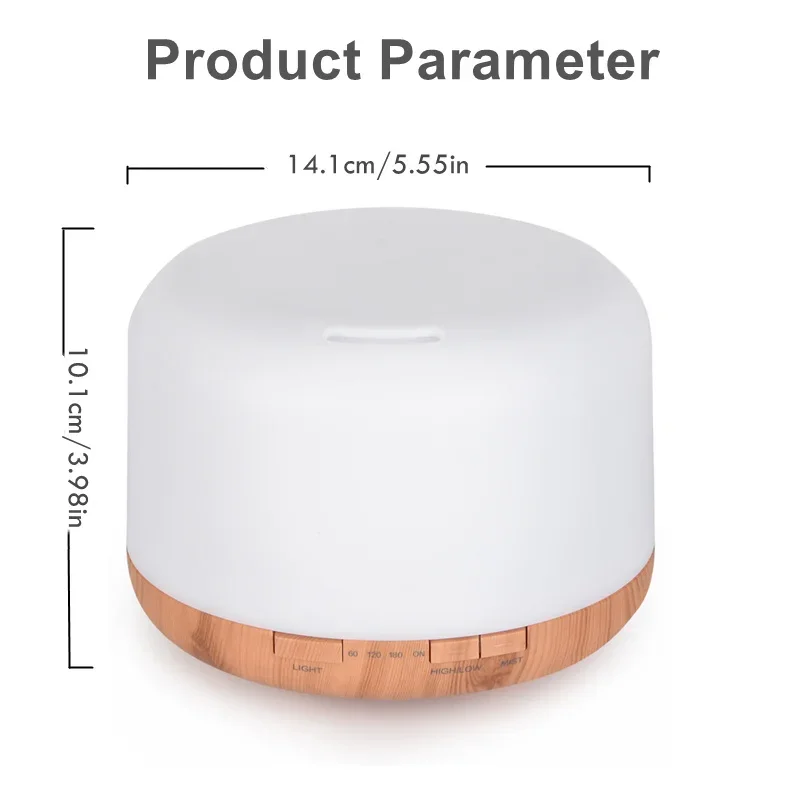 Difusor de Aroma de grano de madera de tamaño Mini, humidificador de aceite esencial Usb con luces nocturnas coloridas, máquina humidificador de aire de 500ml para el hogar