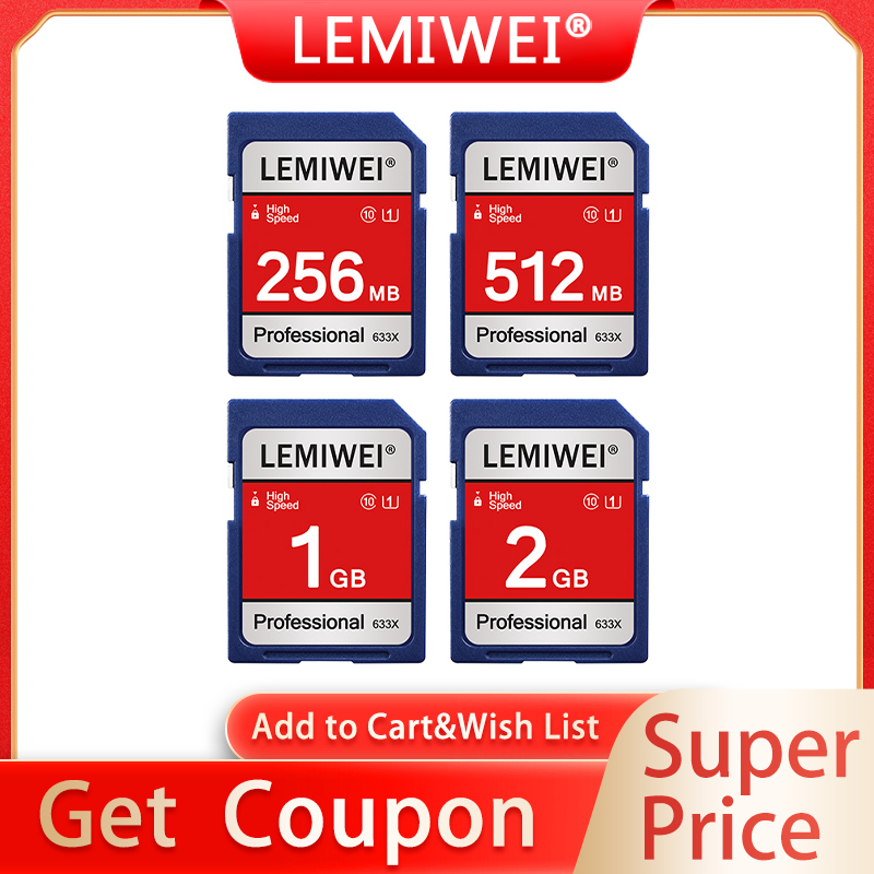 Lemiwei 256 mbx sd card 512 mb high-speed professional 633- 2 gb speed memory card 1 gb class 10  u1 -i for cameras