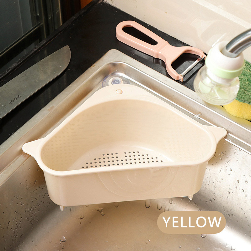 Sugekop trekantet vaskesil afløbshylde grøntsag / frugt / svamp / værktøj køkken trekantet vask filtervaske: Gul