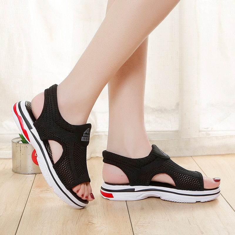 Damesandaler pustende komfortable dame sommersko rød svart damesandaler plattformsandaler zapatos mujer n -03
