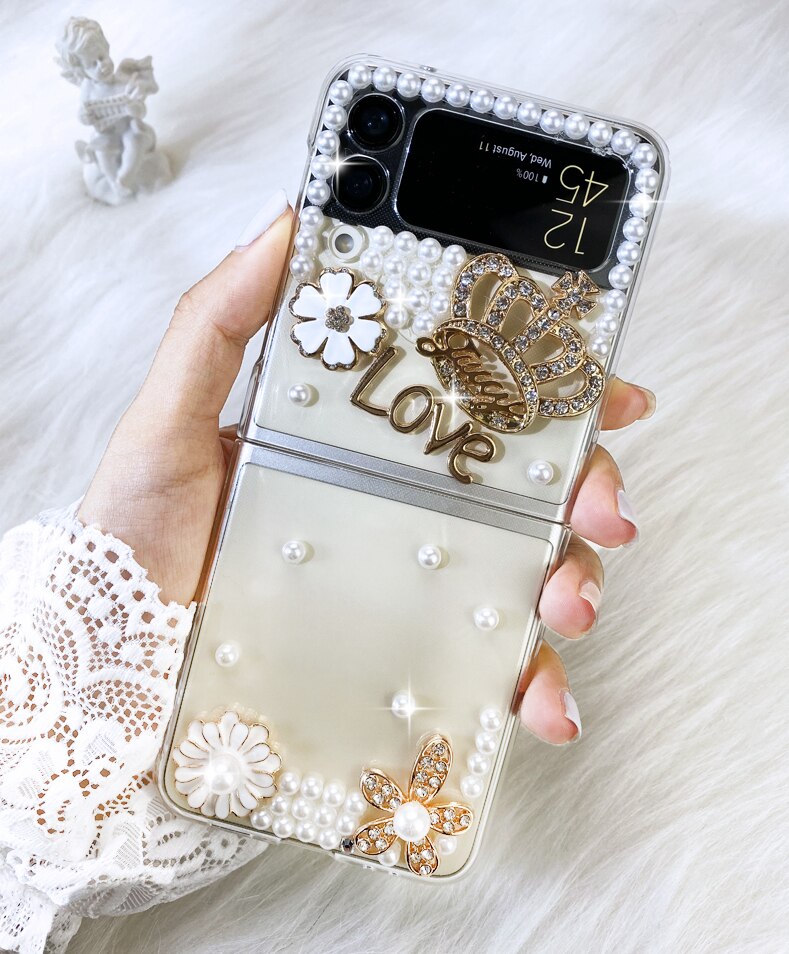 Luxury Crown Glitter Diamond Phone Case For Samsung Galaxy Z Flip 3 4 ZFlip 5G Shiny Rhinestone Transparent Hard Shell Cover