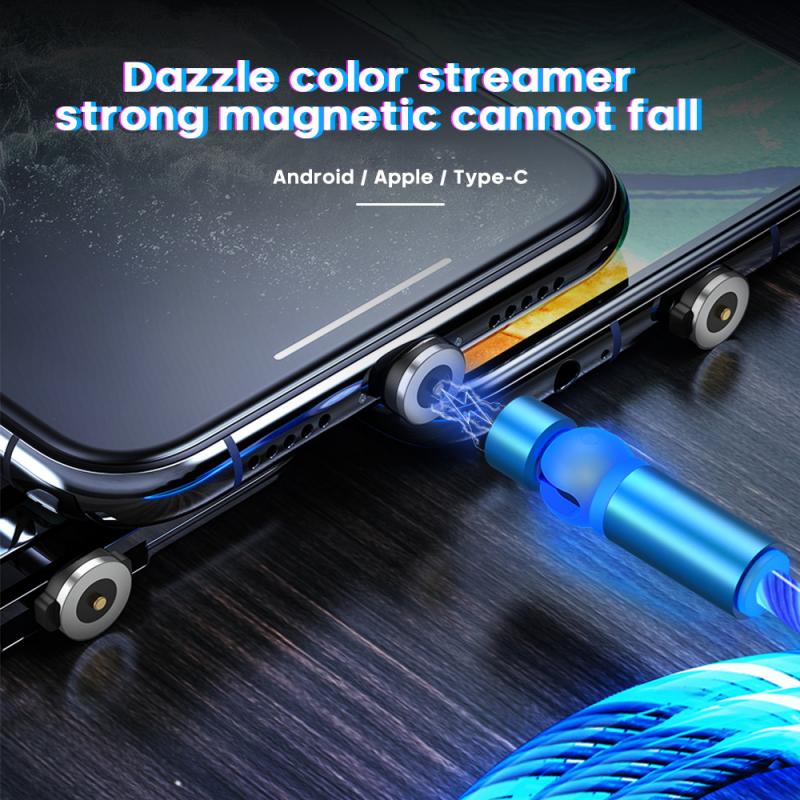 540 graden gloeiende magnetische oplaadkabel voor mobiele telefoons met led-lampje, micro-usb-type c voor apple android-oplader, oplaadsnoer
