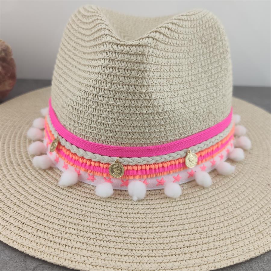 Boho stil solhat bred skygge floppy sommerhatte til kvinder strand panama stråkuppel blomsterhat femme skyggehat: 13