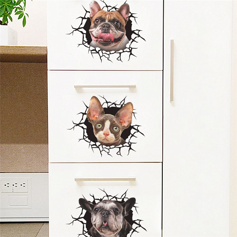 Sjove hundes udtryk mønster toilet klistermærker til vaskerum boligindretning levende 3d hullers dyr vægmaleri kunst pvc mærkater
