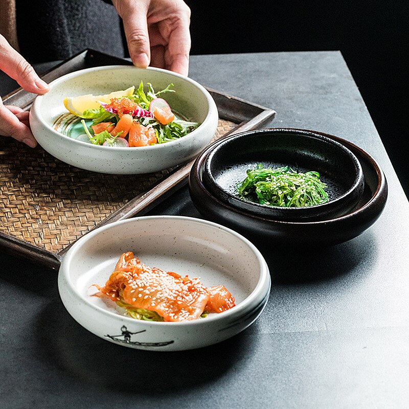 Plato de cerámica para ensalada, platos para comida, platos para servir aperitivos, platillos, vajilla de estilo japonés, encurtidos, salsas, vinagre, plato pequeño
