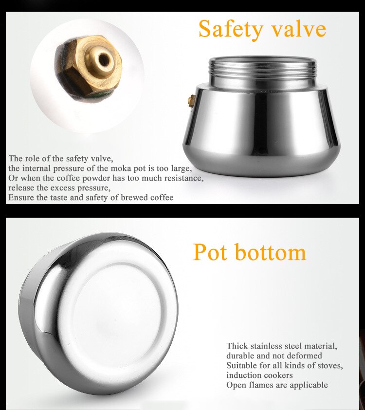 Roestvrijstalen koffiepot mokka espresso latte percolator fornuis koffiezetapparaat pot percolator drankgereedschap cafetière latte fornuis