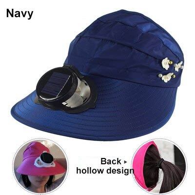 Ventilateur solaire chapeau usb charge grand vent demi casquette été travail en plein air pêche Ventilation refroidissement ventilateur casquette protection solaire: navy   01