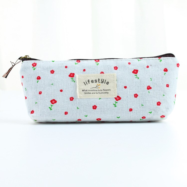 Cute Kawaii Floral Flower Canvas Zipper Pencil Cases Lovely Fabric Flower Tree Pen Bags School Supplies: B