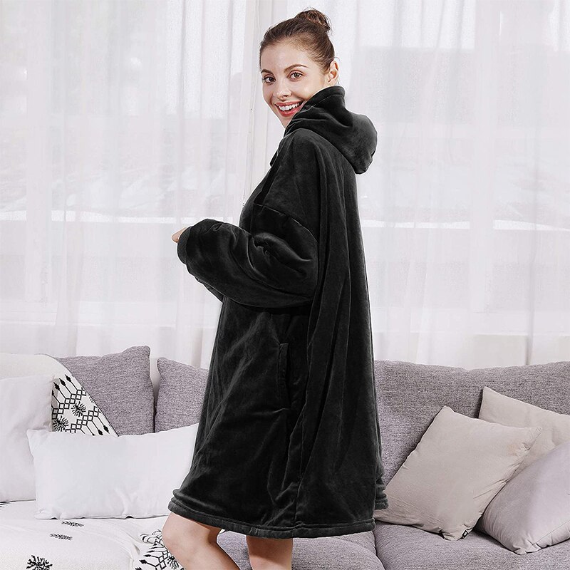 Winter Oversized Hoodie Blanket Adult and Children Plush Fleece Sherpa Weighted Blanket With Sleeves Wearable TV Blanket Hoodie