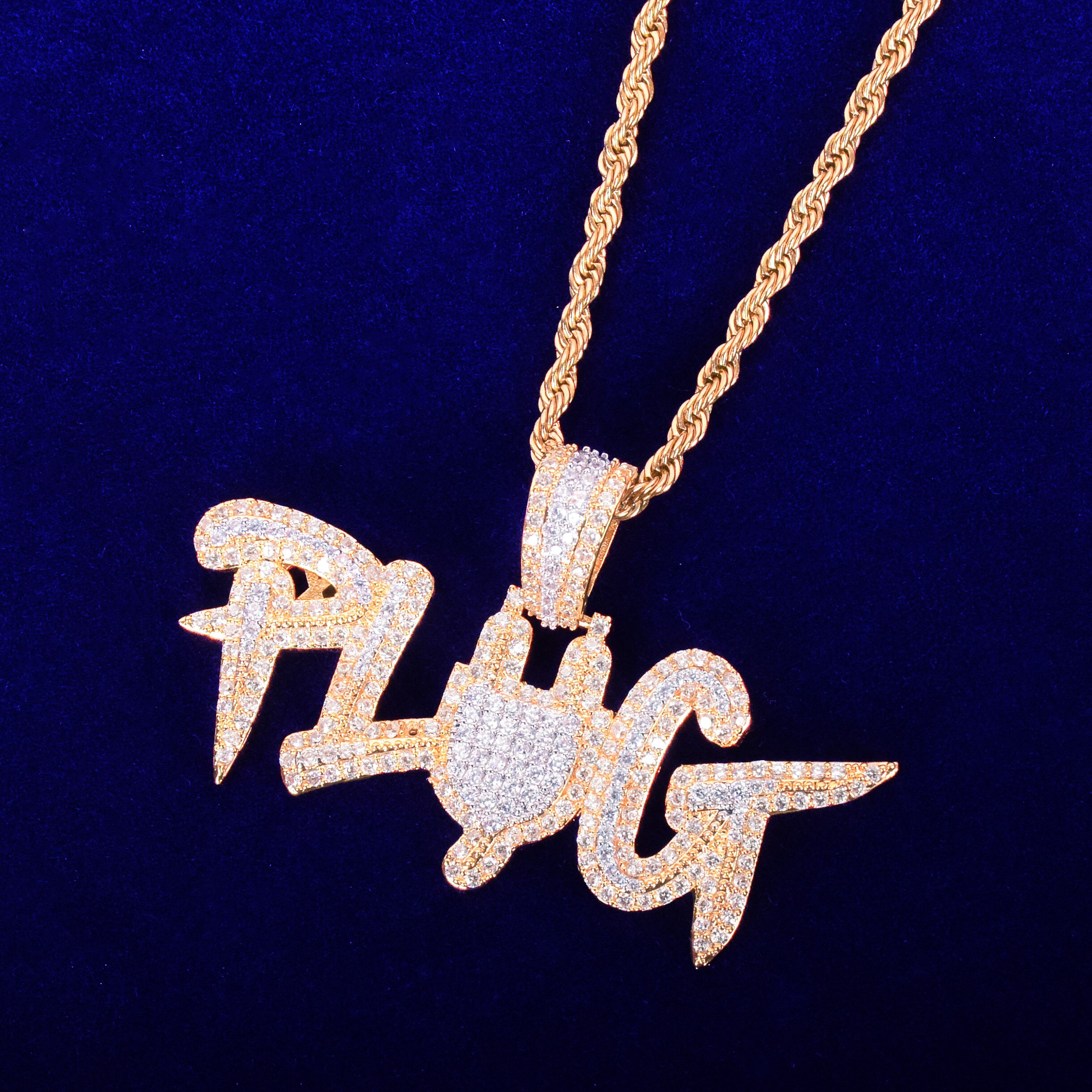 Plug Letter Pendant Micro Pave Finish Hip Hop Necklace Men&#39;s Jewelry