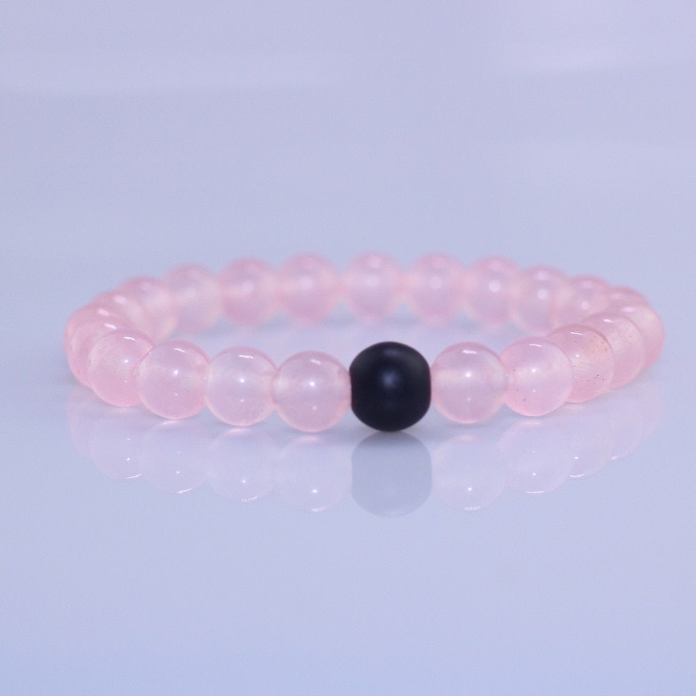 8MM Couples Distance Bracelet Classic Natural Stone Pink and Black Beaded Bracelet for Men Women Best Friend Christmas: 02