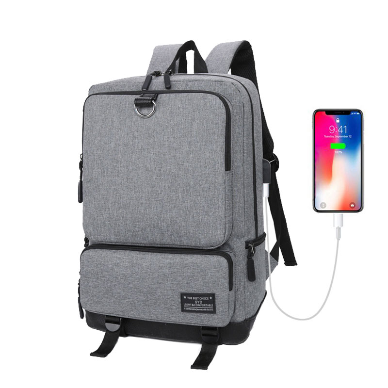 Men&#39;s Backpack Casual Business Laptop Backpack Male USB Socket Teen Student Schoolbag Women&#39;s Daily Work Bag Black Gray Blue