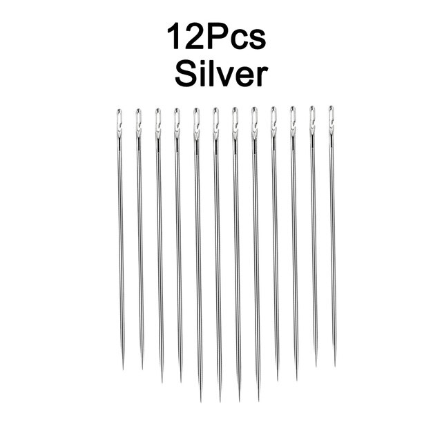 12/24 Pcs Blind Needle Elderly Needle-side Hole Hand Household Sewing Stainless Steel Sewing Needless Threading Apparel Sewing: 12 PCS Silver