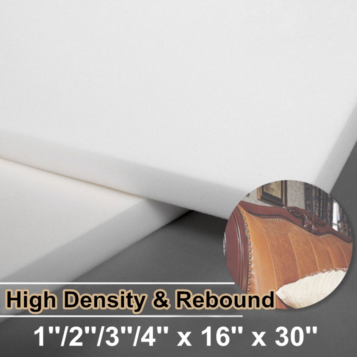 16''x30'' High Density Seat Foam Rubber Replacement Polyurethane Upholstery Cushion Pad White Firm Foam Sheet Cushion Pads