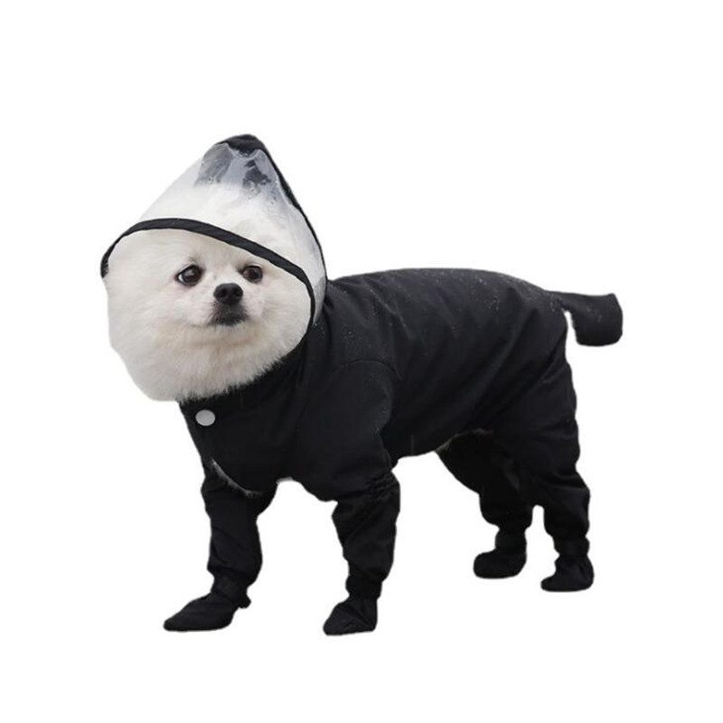 Mono impermeable para perro mascota, ropa de cuatro patas, todo incluido, impermeable, para perros pequeños, ropa para perros abrigo al aire libre, suministros para mascotas: Negro / S