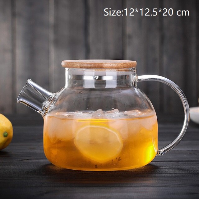 Tea Pot Set Heat-resistant Glass Jug Can Be Heated Bamboo Lid Large Capacity Borosilicate Glass Kongfu Tea Set Kitchen Supplies: C
