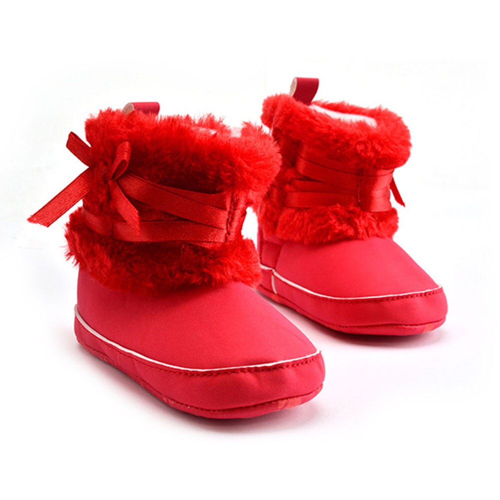 Newborn Baby Girls Bowknot Snow Boots Soft Crib Shies Toddler Knit Faux Fleece Boots