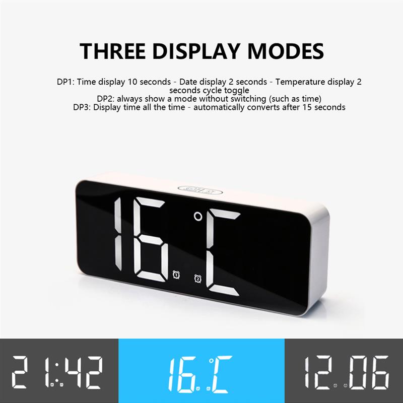 Digitale Led Spiegel Wekker Digitale Snooze Tafel Klok Wake Up Light Elektronische Tijd Temperatuur Display Decoratie Klok