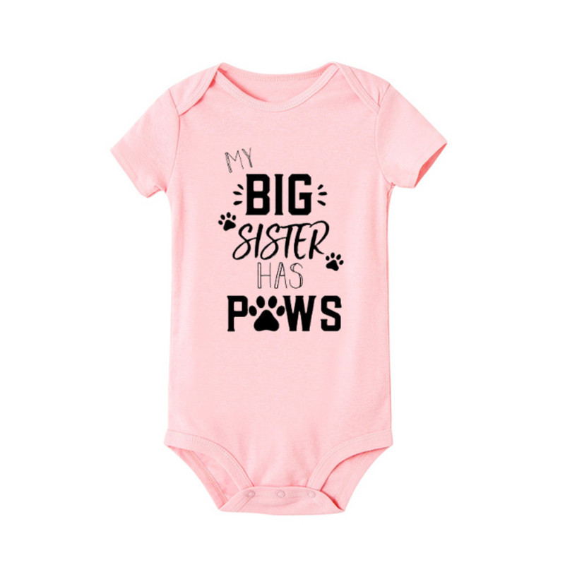 Mijn Grote Zus Heeft Poten Print Baby Bodysuit Zomer Pasgeboren Korte Mouw Katoenen Baby Jongen Meisje Jumpsuit Baby Kleding Outfits 0-18M: Roze / 3M
