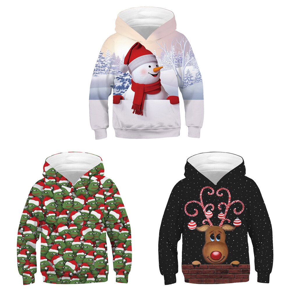 de Navidad estampado de muñecos de nieve niños de manga larga Sudadera con capucha nueva otoño/sudadera de invierno de Navidad