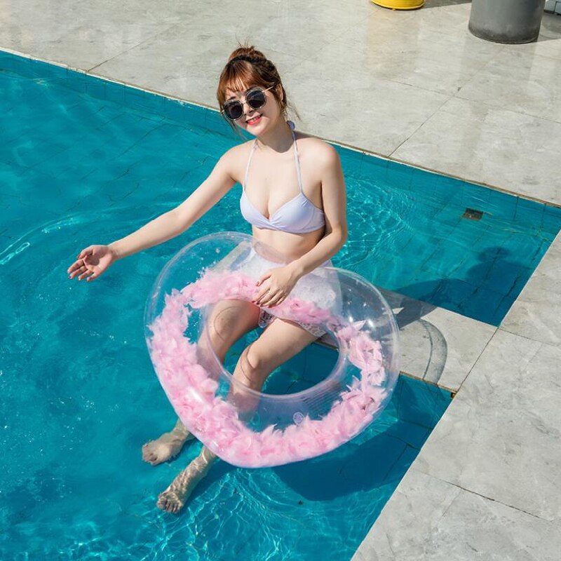 Kleurrijke Veer Zwemmen Ring Voor Volwassen Kinderen Zomer Strand Opblaasbare Zwemmen Ring Drijvende Water Leuk Speelgoed