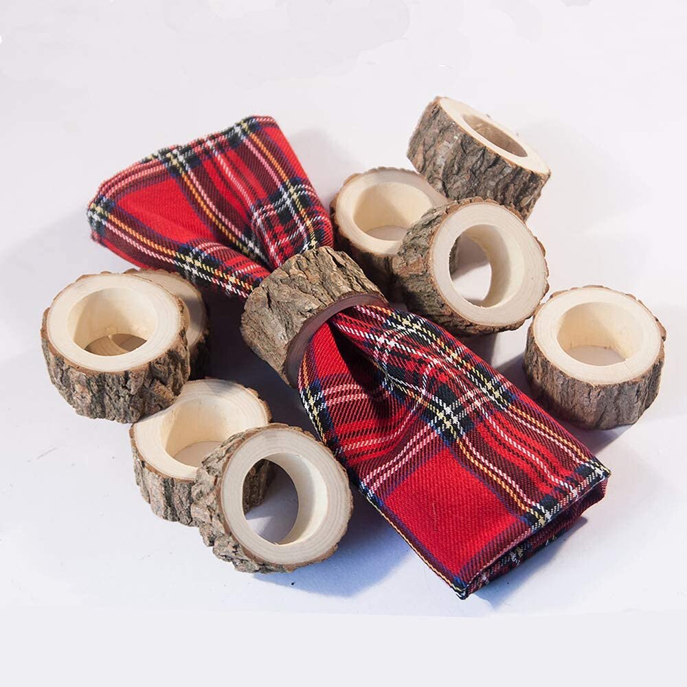 10Pcs Handcrafted Rustic Wood Napkin Rings Holder for Dinner Table Decoration Wedding Party Supplies Retro Stump Napkin Ring